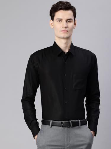Image of Majestic Man Men's Solid Cotton Blend Textured Wrinkle-Resistant Slim Fit Easy Iron Formal Shirt