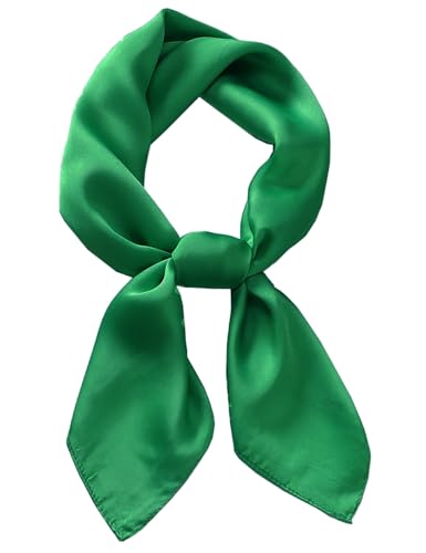 CHUNG Womens Scarf Satin Solid Color Fashion Girls Scarves bandana 50s Retro Emulation Silk Handbag Hair Ribbons Handkerchief Necktie Square 27.5 Grass Green