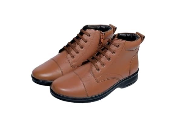 Men's Leather Ankle Boots, Brown, Lace-up, Casual Dress Shoes-picture-19