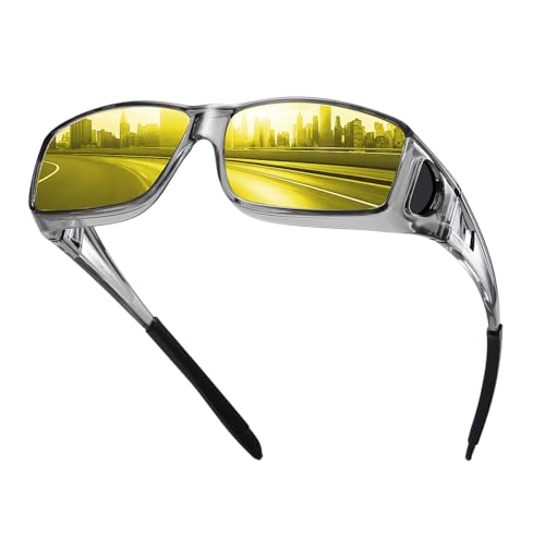 Image of HAOLOTA Night Vision Driving Over Glasses, Polarized Nighttime Glasses Men Women Anti Glare Yellow Tinted Lens