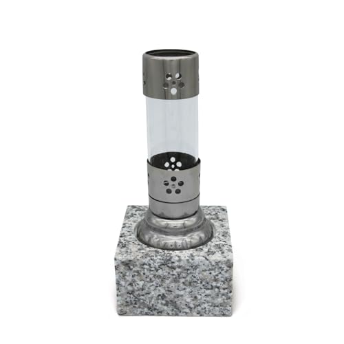 【お墓用】ローソク立 菖蒲 石台座付き お墓用 ステンレス製 ガラス筒 72×72×168mm 高級御影石 台座 ガラス製風よけ STクラフト ROUGLASS-SHOBU-stone