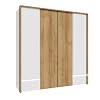 Armario vestidor armario L. 204 cm almacenamiento 4 puertas 2 cajones 3 estantes 3 barras en decoración madera de roble y blanco con luces LED incorporadas – ambiente cálido y moderno – ILLYA