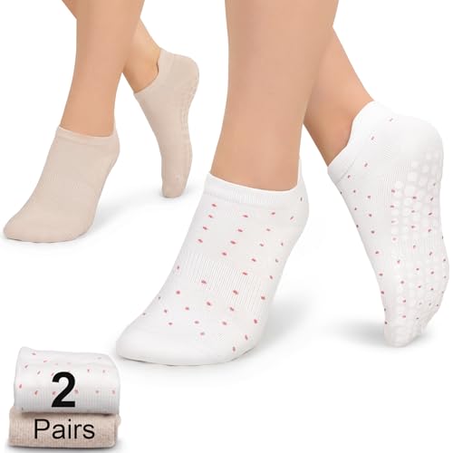 Image of yeuG Pilates Socks for Women Non Slip Grip Socks for Yoga, Barre, Hospital, Barefoot Grippy Yoga Sock Womens Gifts 4 Pairs