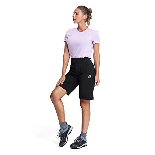 Gonex Pantaloncini da Donna, Pantaloni Corti da Trekking Elasticizzati e Traspiranti, Pantaloncini da Esterno impilabili in Cotone di Nylon con 3 Tasche per Casual, Pesca, Viaggi, Ciclismo, Nero