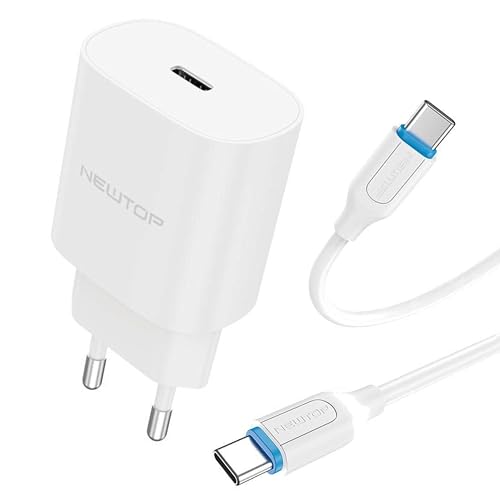 N NEWTOP Caricabatterie CM32 da Rete Muro USB 20W Type-C POWERDELIVERY PD Quick Charge 3.0 Ricarica Veloce Rapida Compatibile per Samsung Xiaomi Oppo Asus Honor Tablet (+Cavo Type-C M-M 1,5m)