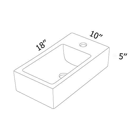 Floating Vessel Sink, Dcolora 18"X10" Small Wall Mounted Bathroom Sink Floating Rectangle White Ceramic Porcelain Bathroom Sink, Right Hand #TOP5