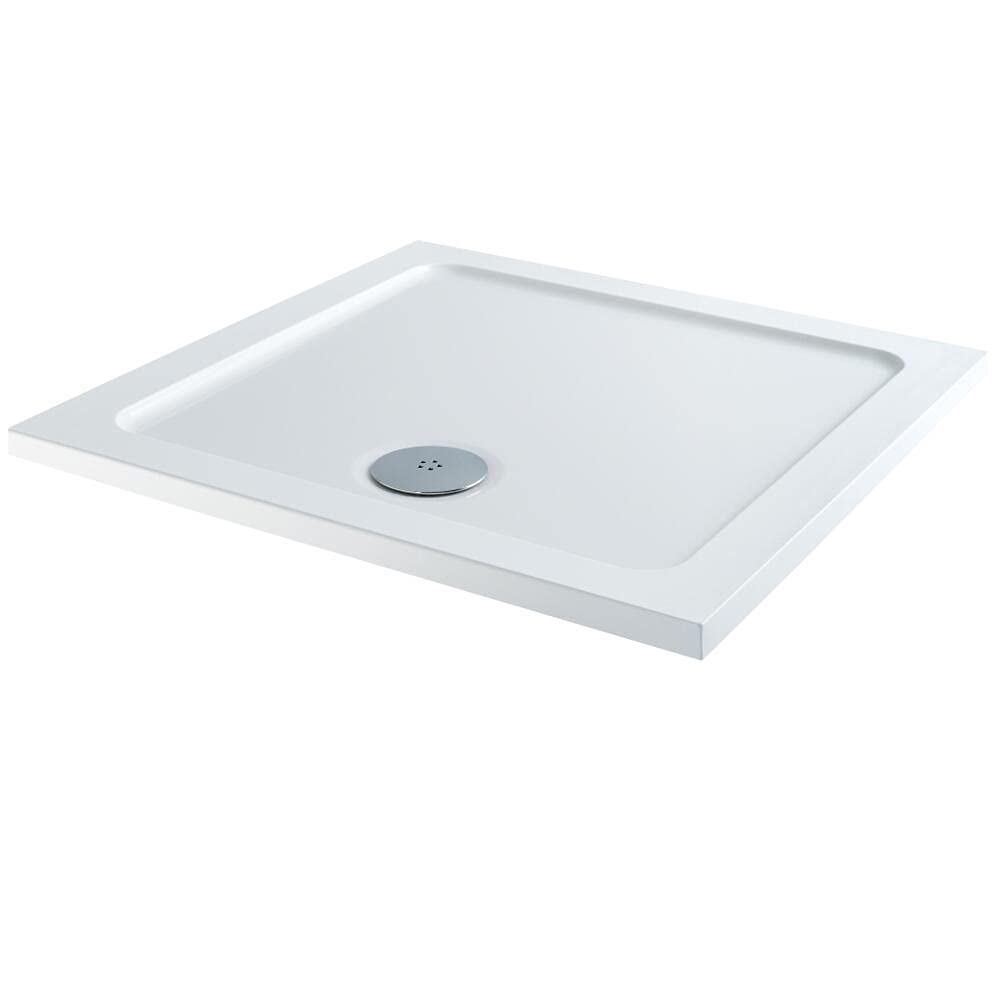 Milano White Lithic Low Profile Square Shower Tray - 800Mm X 800Mm
