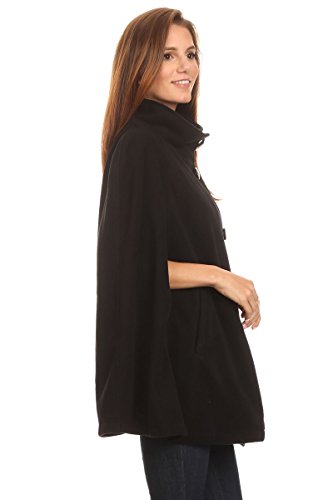 Ll Womens Cape Poncho Coat Fall Winter Soft Fleece Open Front Button, Black, One Size #TOP2