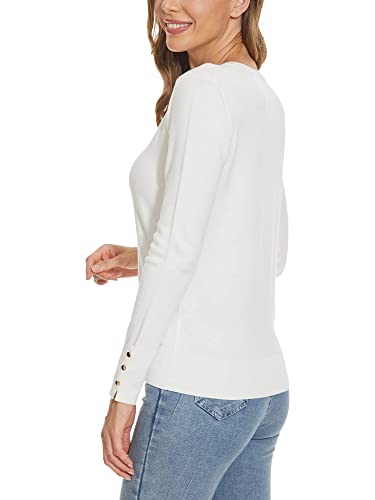 Image of Spicy Sandia Women's Long Sleeve Crewneck Sweaters Dressy Casual | Striped or Solid Available, Classic, Business Casual Tops for Office Work