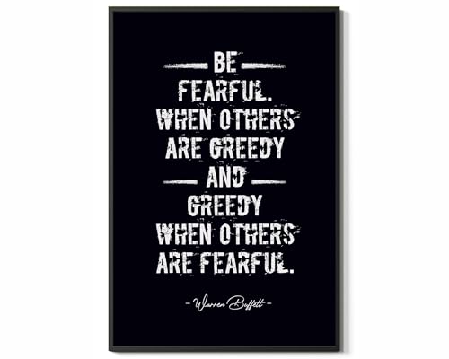 Motivational Office Decor Warren Buffett Quote, Be Fearful When Others Are Greedy Wall Art Poster, Inspirational Print for Home 