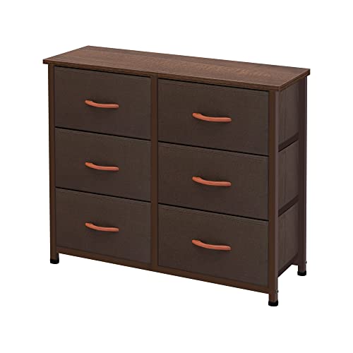 AZL1 Life Concept 6 Drawers Fabric, Tower Dresser for Bedroom, Hallway, Nursery, Entryway, Closets, Sturdy Metal Frame, Wood Tabletop, Easy Pull Handle, Coffee