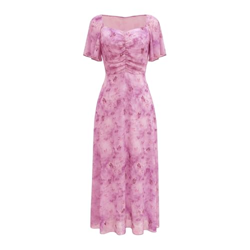 Robe à fleurs ligne A avec col carré chic et tendance