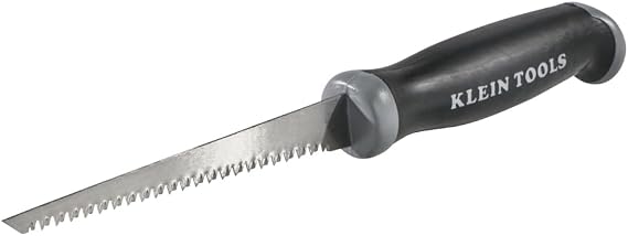 Klein Tools 725 Jab Saw, Triple Ground Teeth, Cuts Drywall, Wallboard, Plywood and Plastic, Hardened Carbon Steel Blade, Beveled Point