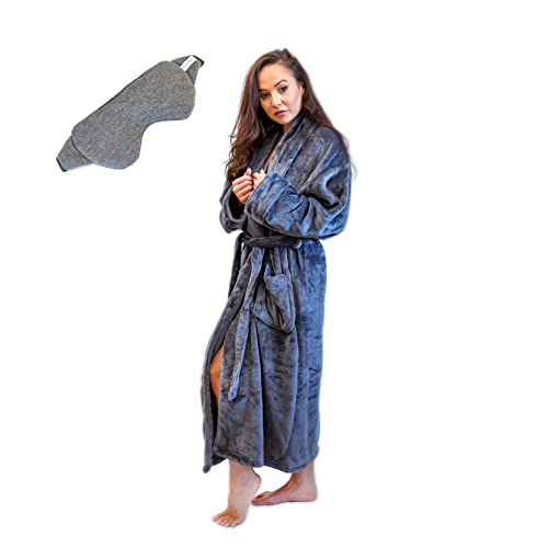 Nightbex® Original Damen Bademantel,mit schlafender Augenmaske,Langer superweicher Kapuzen-Fleece-Bademantel für Frauen,Luxuriös & Plüsch Perfekter langer Bademantel,Maschinenwaschbar, anthrazit, 36 Cover