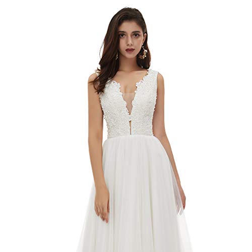 Image of Spaghetti Chiffon Beach Wedding Dress V Neck A line Bridal Gowns Lace Plus Size Wedding Dress