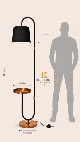 Image of Deco Crush Modern Floor Lamp Standing Antique Brass Finish Gold for Home Decoration, 5ft Height with Black Lampshade (Pack of 1) (Rose Gold Black)