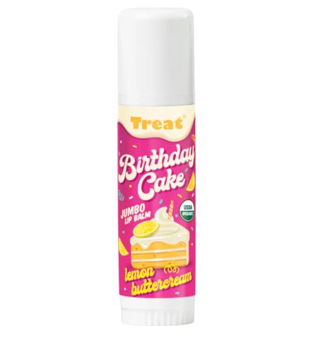 TREAT Jumbo Lemon Buttercream Birthday Cake Organic Lip Balm - 3x the Size of Average Lip Balms - All Natural, Organic, Gluten Free, No Synthetic Fragrance or Colors - Made in USA