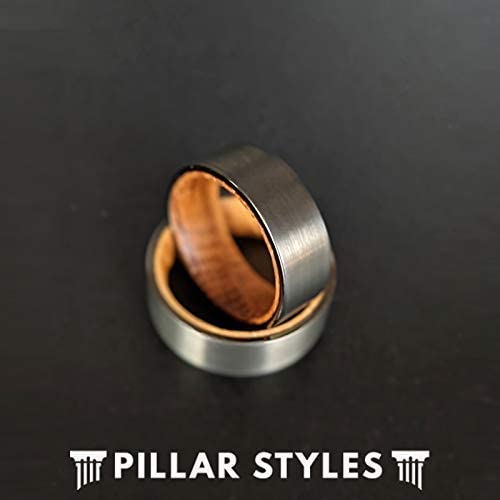 Pillar Styles Gunmetal Whiskey Barrel Rings For Men Wooden Ring 8Mm Tungsten And Wood Rings Bourbon Barrel Wedding Band thumb #4