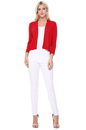 Image of YEMAK Women's Crop Cardigan Sweater - 3 /4 Sleeve Open Front Classic Basic Knit Bolero Cropped Soft Lightweight Knitted Top