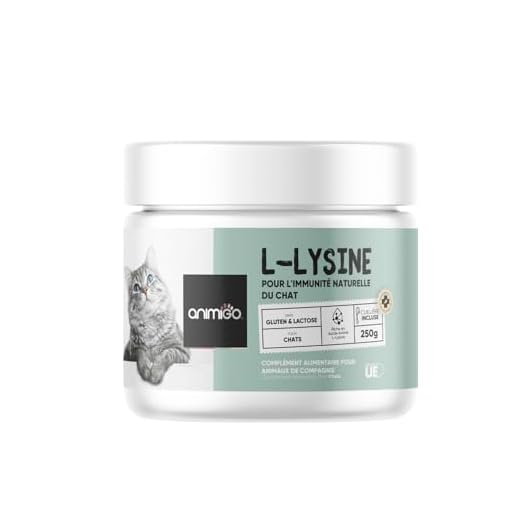 Animigo L Lysine Chat en Poudre – 250 g – Riche en Acides Aminés L-Lysine – Complément Alimentaire
