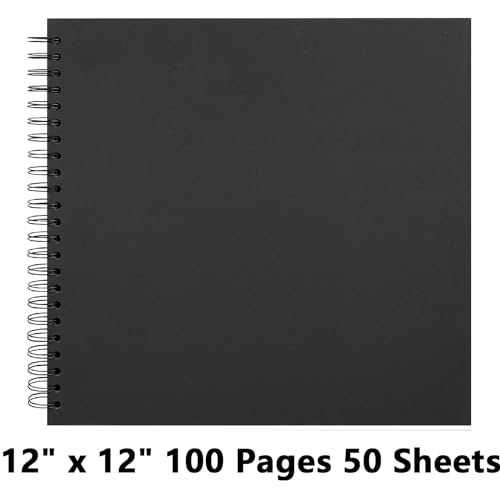 12X12 Inch DIY Scrapbook Photo Album, Kraft Blank Paper Scrap Book 100 Pages Memory Book for Wedding Family, Black
