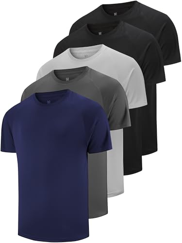 Image of 5 Pack Men's Dry Fit T Shirts Athletic Running Gym Workout Short Sleeve Tee Shirts for Men