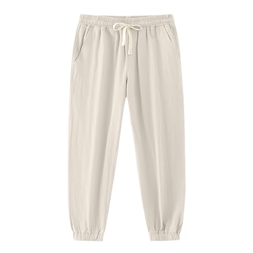 Xiaojmake Men's Cotton Linen Pants Casual Harem Pants Elastic Waist Plain Baggy Beach Boho Yoga Trousers with Pockets 2025
