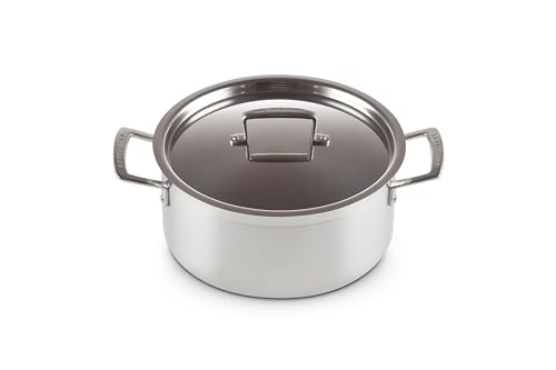 Le Creuset Cocotte Ronde avec Couvercle, 24 cm, Inox 3-ply, Capacité 5,3 L, Argenté,96200724001000