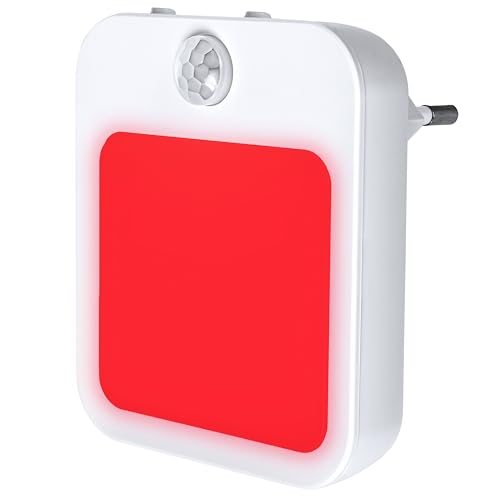 Toys4Boys Luz LED con Sensor de Movimiento - Luz Nocturna Enchufe con Luz Roja Cálida - Lámparas de Mesita de Noche - Luces LED Habitación para Enchufe - Lámpara Mesita Noche Regulable 230V