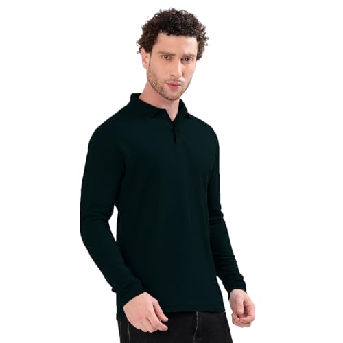 Image of Men's Full Sleeve Collared Soild Color Casual Regular Fit T-Shirt