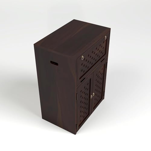 Image of Solid Wooden Inverter Battery Cabinet | Single Battery Box | Wooden Inverter Battery Cabinet | Battery Box | Sheesham Wood, Standard (Walnut Finish)