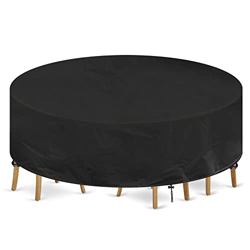 INMUA Housse Table de Jardin Ronde Housse Protection Table Jardin Imperméable Anti-UV 420D Oxford Tissu Extérieure Bâche pour Meubles Jardin (Ø230x100cm)
