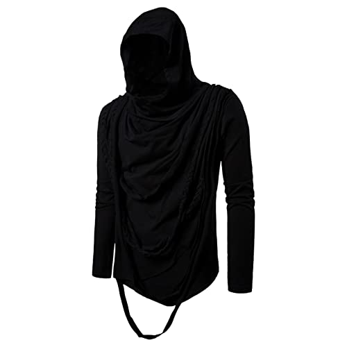 Image of Classic Knight Masked Hoodies Men Medieval Vintage Rivet Armor Masked Hooded Sweatshirts Pullover Steampunk Sweatshirt Biker Outwear Gothic Hoody Top Long Sleeve Jacket Pockets Cosplay Costume Black