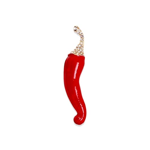 Image of Elegant Red Pepper Vegetable Brooches Pins Fashion Beautiful Enamel Crystal Vegetable Brooch for Party Dance Wedding Banquet for Women Girl Gift