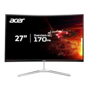 Acer 27″ WQHD 2560 x 1440 1500R Curved PC Gaming Monitor | AMD FreeSync Premium | Up to 170Hz Refresh | 1ms VRB | VESA Mount | HDR10 | 1 x Display Port 1.2 & 2 x HDMI 2.0 | EDA270U Pbmiipx | Silver