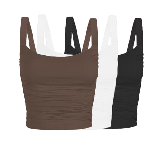 Women's 3 Piece Scoop Neck Tank Top Summer Y2K Going Out Basic Cami Shirt Built in Bras