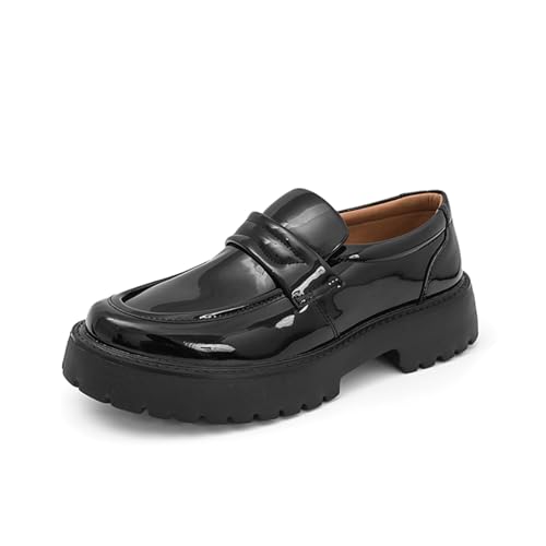 Men's Two Tone Leather Slip On Dress Chunky Platform Loafers Lightweight Round Toe Non-Slip Low Top Shoes for Business Work Daily Formal Party Office
