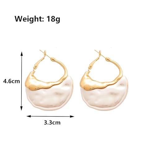 Trendy 14K Gold Irregular Pearl Hoop Earrings for Women,Unique Large Statement Pearl Drop Dangle Earrings,Charm Valentine's Day Jewelry Gifts3