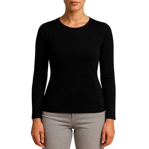 Valko Camiseta Termica Mujer Manga Larga – Camiseta Interior Suave y Elástica con Interior Afelpado – Ropa Termica Mujer Invierno (Negro, S)