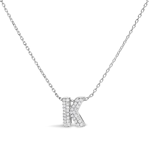 10K White Gold Diamond Accent "K" Initial Bubble Pendant Necklace