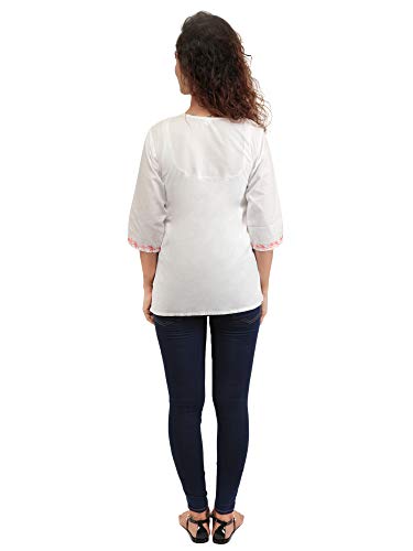 Image of QAZMI Women's Regular Kashmiri Embroidered Cotton (QAZY1229 White 2XL)