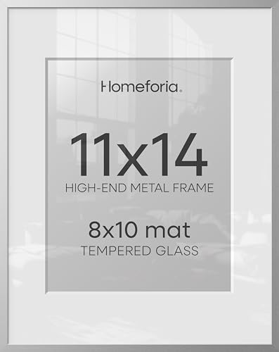 Image of Homeforia 11x14 Picture Frame Silver, High End Metal 11x14 Frames with Mat 8x10, 11 x 14 Silver Poster Frame Matted to 8 x 10 inch Photo, 11by14 Thin Hanging Frames, Tempered Glass, Wall Kit, Set of 3