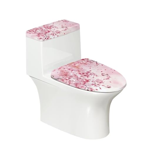 Fipuivrn Butterfly Cherry Blossom Pattern Toilet Lid and Tank Cover, Stretchable Toilet Lid Tank Protector Anti Slip Bathroom Decoration Accessories Fits Most Bath Room