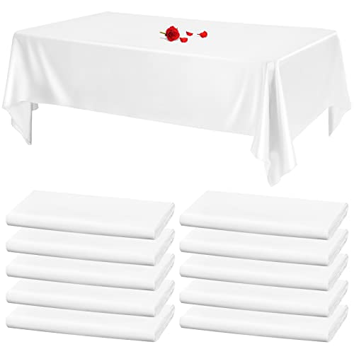 Mtreo 10 Packs White Table Cloth Rectangle Rectangle Tablecloth Satin Tablecloths White Tablecloths For Rectangle Tables 57X108 Inch Bright Silk Table Cloth Rectangle Table For Wedding #TOP13