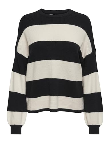 Only ONLATIA L/S Stripe Knt Noos Pullover da Donna, Nero/Striscia: Whitecap Gray Melange, M, Black/Stripes:Whitecap Gray Melange, M