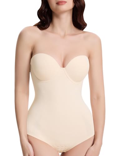 Decorus Seamless Strapless Shapewear Bodysuit - Tummy Control Sculpt Body Shaper : Cupped with Removable Straps