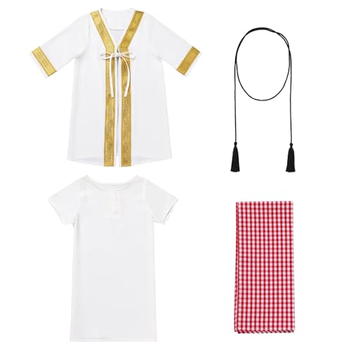 Boy's Muslim Thobe Infant Toddlers Baby Boys Muslim Newborn Eid Outfits Kaftan Abaya and Head Scarf Shemagh Keffiyeh Arabic Dubai Outfits Ramadan Robe White 0-3 Months