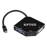 KPTEC Ultimate 3-in-1 Mini DP (Thunderbolt) to 4K UHD HDMI, DVI, VGA Adapter, Compact 1080p Mini Display (mDP) Converter for Macbook Air, Macbook Pro, iMac, iMac Mini, Surface Pro Series, Glossy Black