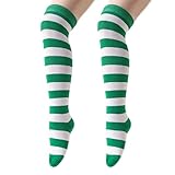 Navna Elastische Overknees-Socken für Mädchen, atmungsaktiv, gestreift, für Outdoor-Aktivitäten, den täglichen Gebrauch, niedliche Kniestrümpfe, weiß / grün, One size