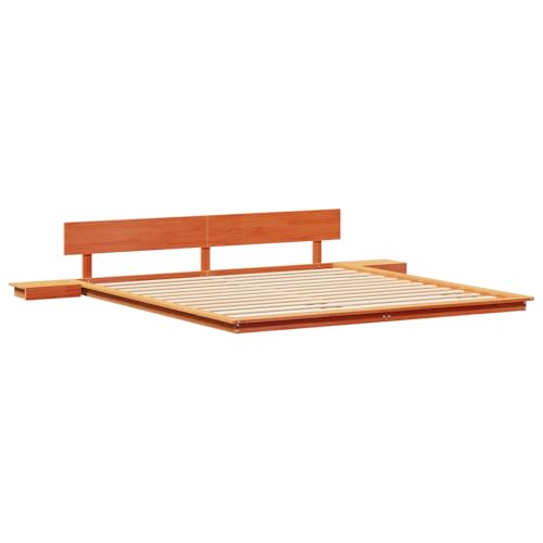 vidaXL Struttura Letto con tavoli Laterali Marrone Cerato 200X200Cm Legno massello di Pino Design Integrato Soluzione di stoccaggio mobili per Camera da Letto per Adulti in Stile Giapponese Zen sott